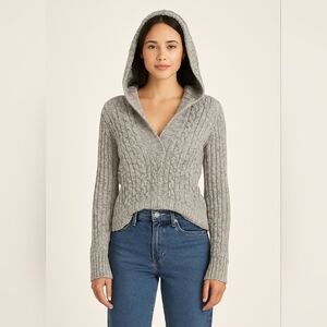 GAP Heather Gray V-Neck Knit Sweater with Hood